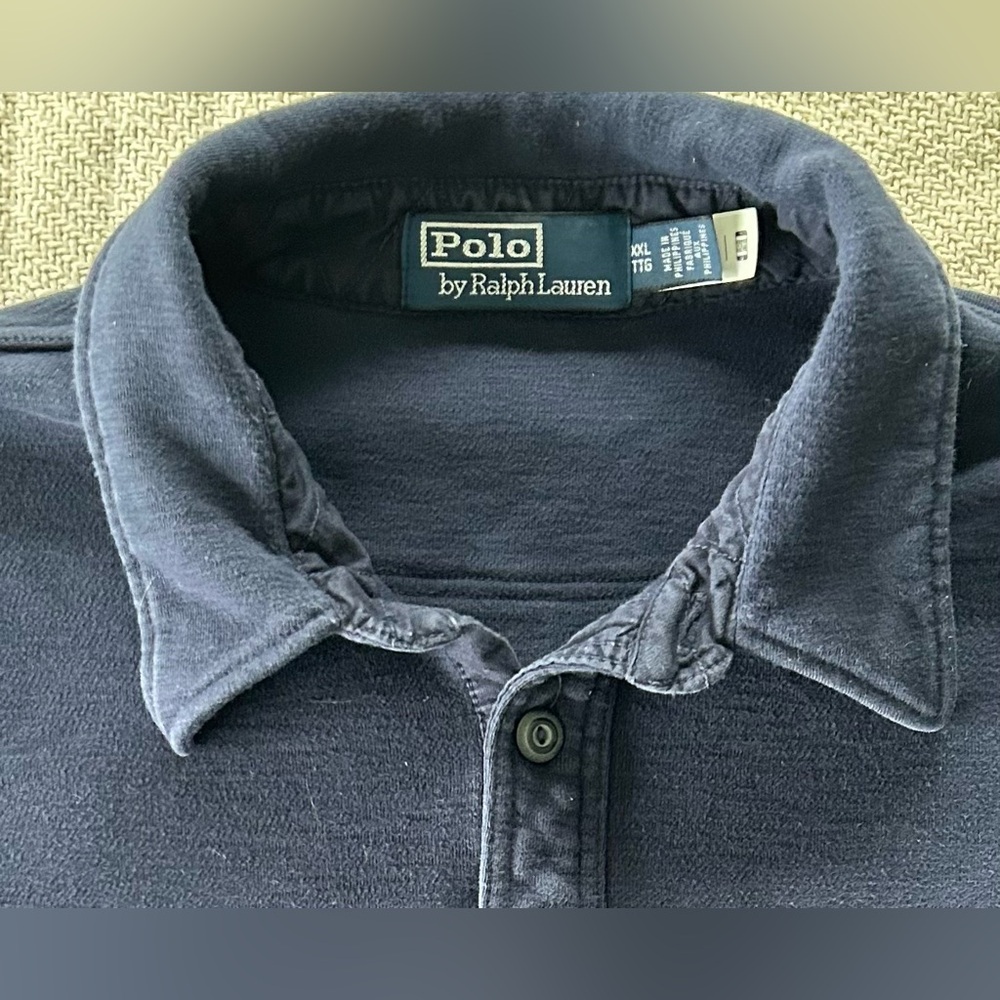 Polo Ralph Lauren Long Sleeve Shirt Men's XXL Navy Work Shirt Dyed Dual Pocket - Picture 5 of 8